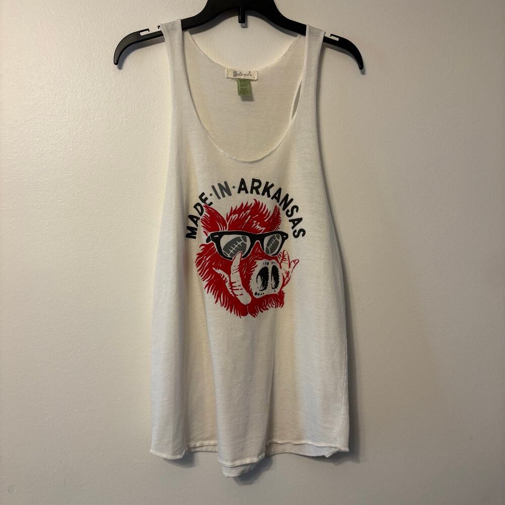 Vintage Arkansas Razorbacks Tank Top White Made In Arkansas Razorback Hog Sz M